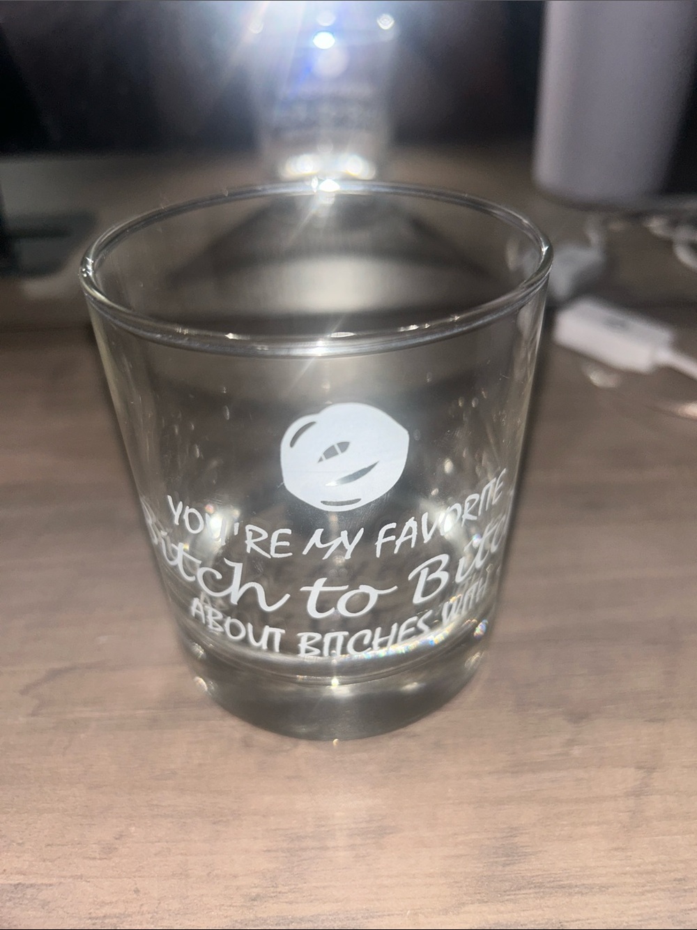 Urban Outfitters Clear Glass Shot Glass with White Script